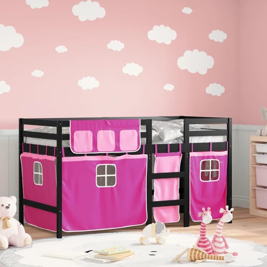 vidaXL Dziecięce łóżko na antresoli, różowe zasłonki, 80x200 cm vidaXL