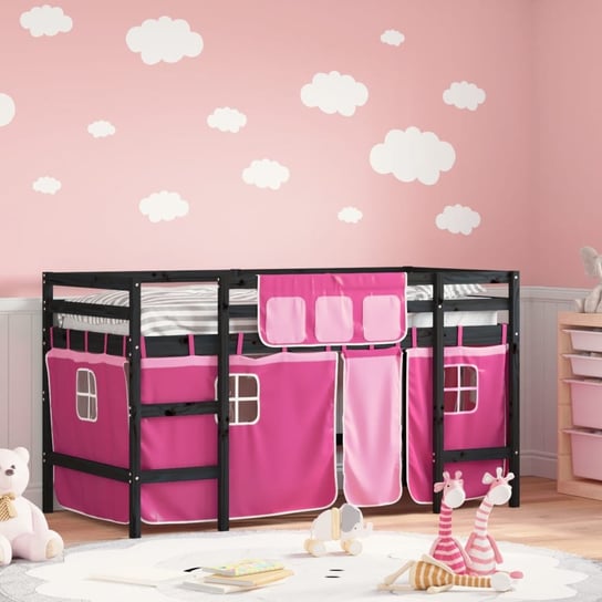 vidaXL Dziecięce łóżko na antresoli, różowe zasłonki, 90x190 cm vidaXL