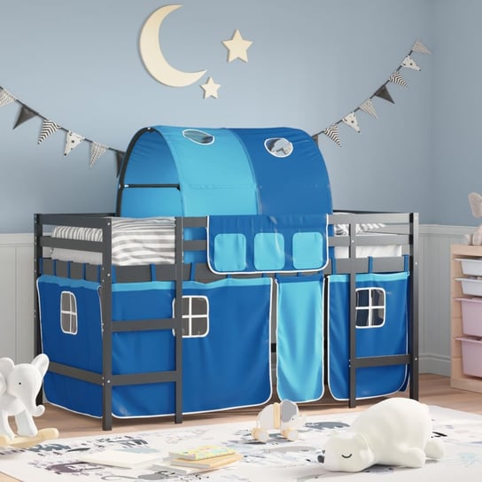 vidaXL Dziecięce łóżko na antresoli, z tunelem, niebieskie, 80x200 cm vidaXL
