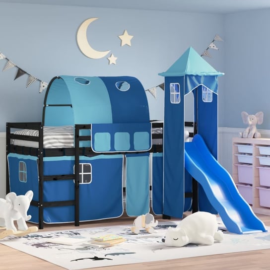 vidaXL Dziecięce łóżko na antresoli, z wieżą, niebieskie, 90x190 cm vidaXL