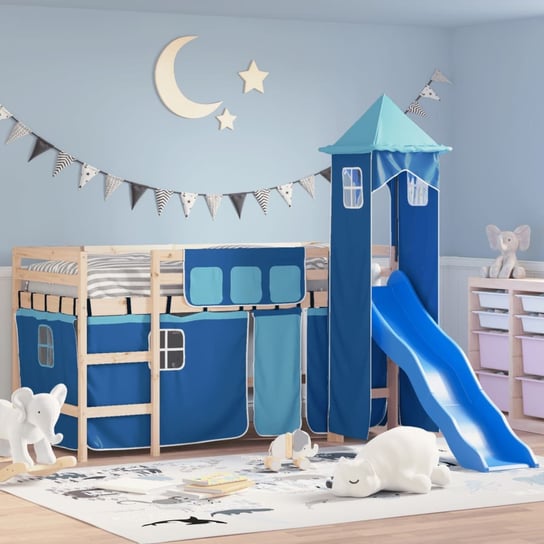 vidaXL Dziecięce łóżko na antresoli, z wieżą, niebieskie, 90x200 cm vidaXL