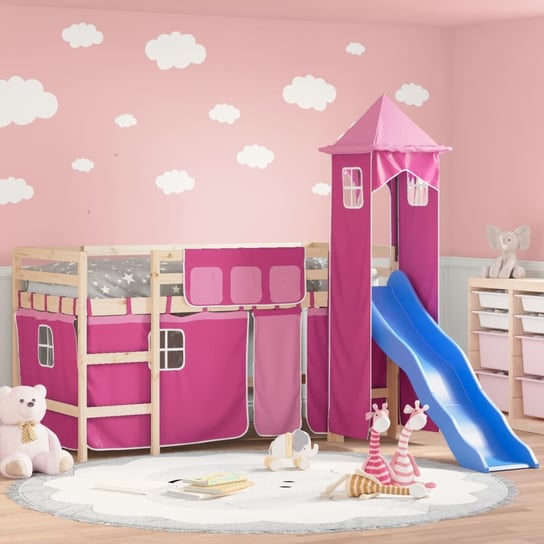 vidaXL Dziecięce łóżko na antresoli, z wieżą, różowe, 80x200 cm vidaXL