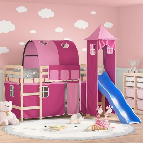 vidaXL Dziecięce łóżko na antresoli, z wieżą, różowe, 80x200 cm vidaXL