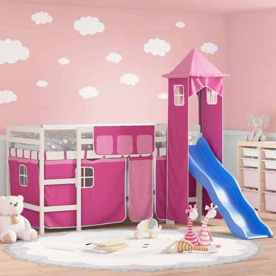 vidaXL Dziecięce łóżko na antresoli, z wieżą, różowe, 90x190 cm vidaXL
