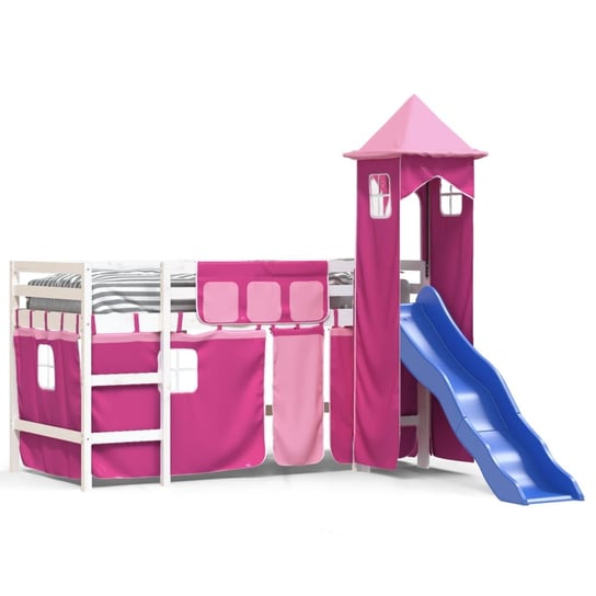 vidaXL Dziecięce łóżko na antresoli, z wieżą, różowe, 90x200 cm vidaXL
