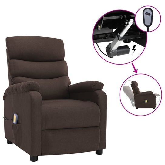 vidaXL Elektryczny fotel masujący, brązowy, obity tkaniną vidaXL