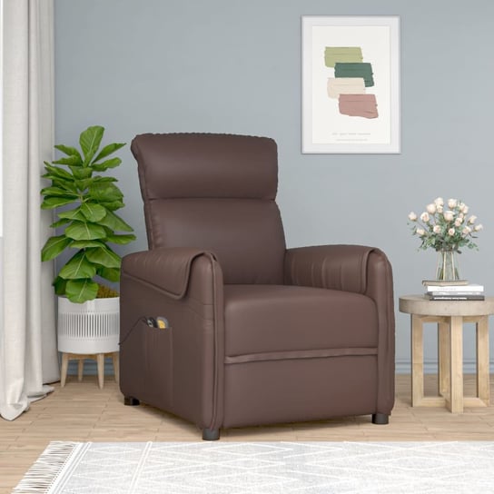 vidaXL Elektryczny fotel masujący, brązowy, sztuczna skóra vidaXL