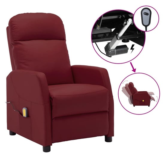 vidaXL Elektryczny fotel masujący, czerwone wino, sztuczna skóra vidaXL