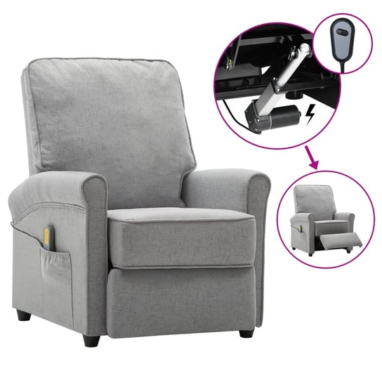 vidaXL Elektryczny fotel masujący, jasnoszary, tkanina vidaXL