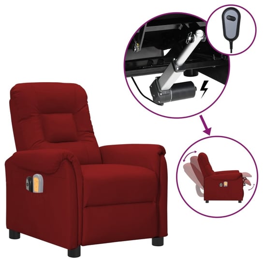 vidaXL Elektryczny fotel masujący, rozkładany, bordowy, sztuczna skóra vidaXL