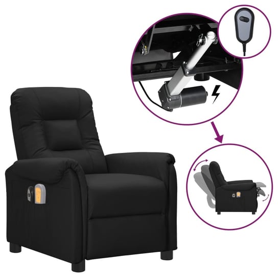 vidaXL Elektryczny fotel masujący, rozkładany, czarny, sztuczna skóra vidaXL