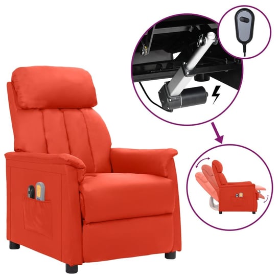 Vidaxl Elektryczny Fotel Masujący Rozkładany, Czerwony, Sztuczna Skóra vidaXL