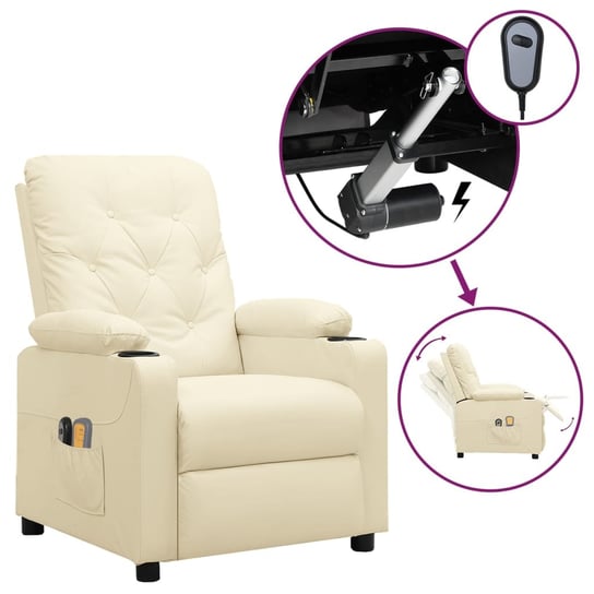 vidaXL Elektryczny fotel masujący, rozkładany, kremowy, sztuczna skóra vidaXL