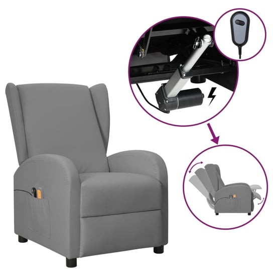 vidaXL Elektryczny fotel masujący uszak, szary, sztuczna skóra vidaXL