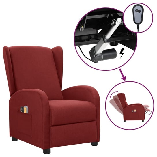 vidaXL Elektryczny fotel masujący, winna czerwień, obity tkaniną vidaXL
