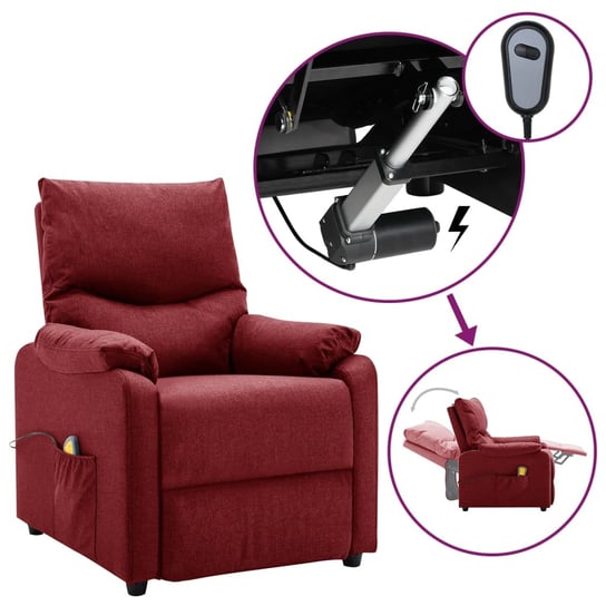vidaXL Elektryczny fotel masujący, winna czerwień, tkanina vidaXL