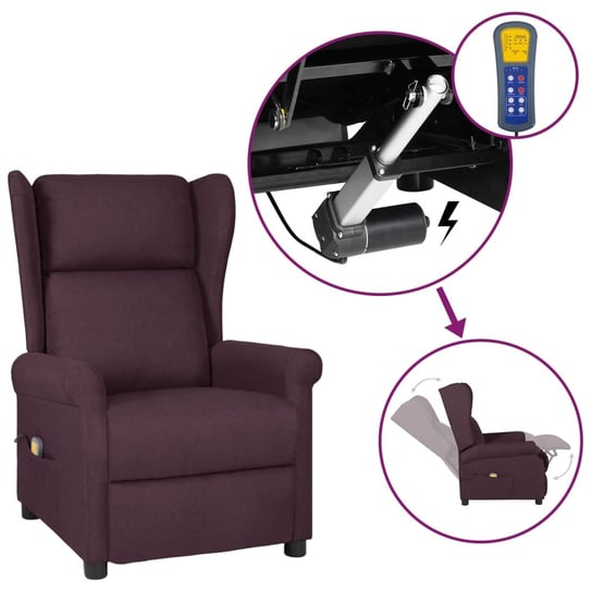 vidaXL Elektryczny fotel uszak, masujący, rozkładany fioletowa tkanina vidaXL