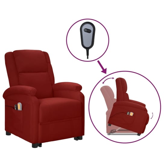 vidaXL Elektryczny, podnoszony fotel masujący, bordo, sztuczna skóra vidaXL