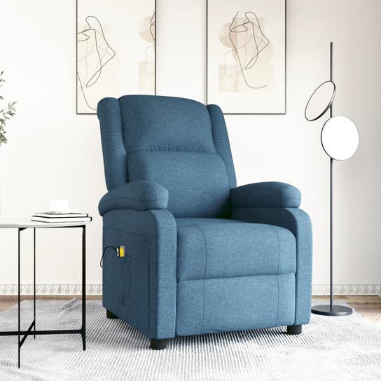 vidaXL Elektryczny, rozkładany fotel masujący, niebieski, tkanina vidaXL