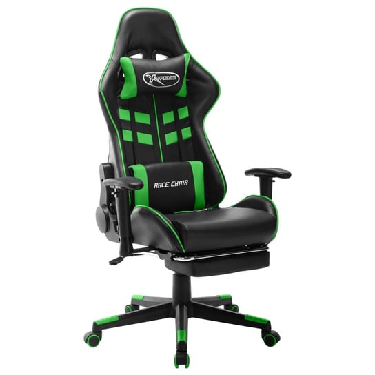 vidaXL Fotel dla gracza z podnóżkiem, czarno-zielony, sztuczna skóra vidaXL
