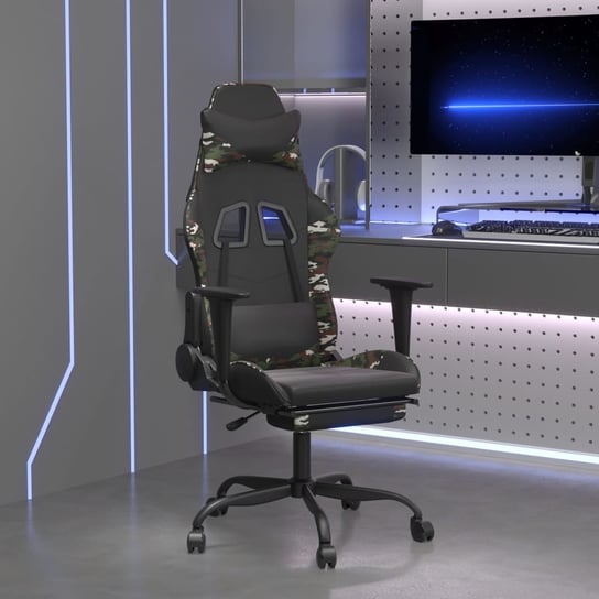 Vidaxl fotel dla gracza z podnóżkiem, czarny i moro, sztuczna skóra vidaXL