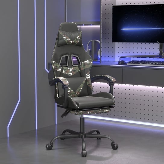 Vidaxl fotel dla gracza z podnóżkiem, czarny i moro, sztuczna skóra vidaXL