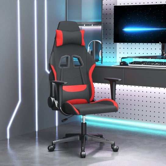 Vidaxl fotel gamingowy, z masażem, czarno-czerwony, tkanina vidaXL