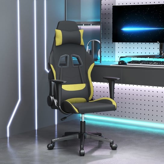 vidaXL Fotel gamingowy, z masażem, czarno-jasnozielony, tkanina vidaXL