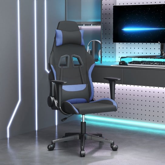 vidaXL Fotel gamingowy, z masażem, czarno-niebieski, tkanina vidaXL