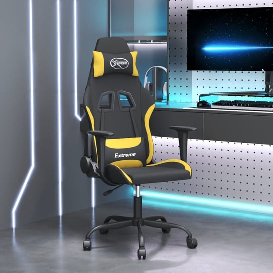 vidaXL Fotel gamingowy, z masażem, czarno-żółty, tkanina vidaXL