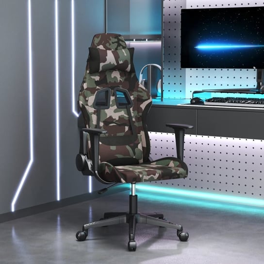 Vidaxl fotel gamingowy, z masażem, czarny i moro, obity tkaniną vidaXL