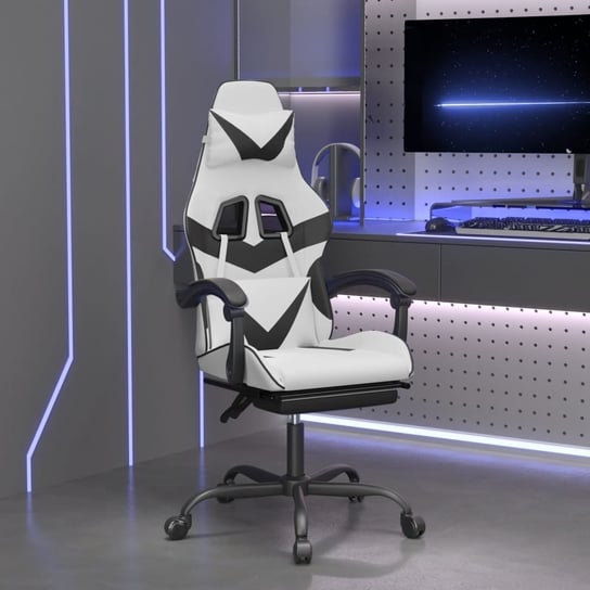 Vidaxl fotel gamingowy z podnóżkiem, biało-czarny, sztuczna skóra vidaXL