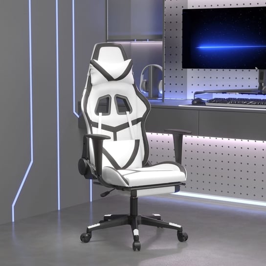 Vidaxl fotel gamingowy z podnóżkiem, biało-czarny, sztuczna skóra vidaXL