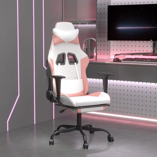 Vidaxl fotel gamingowy z podnóżkiem, biało-różowy, sztuczna skóra vidaXL