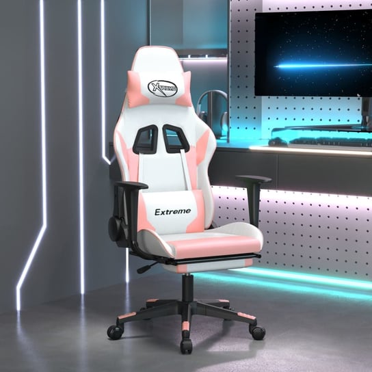 Vidaxl fotel gamingowy z podnóżkiem, biało-różowy, sztuczna skóra vidaXL