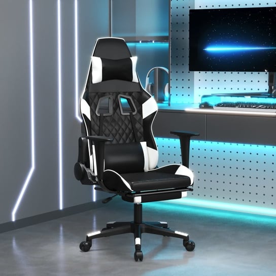 Vidaxl fotel gamingowy z podnóżkiem, czarno-biały, sztuczna skóra vidaXL