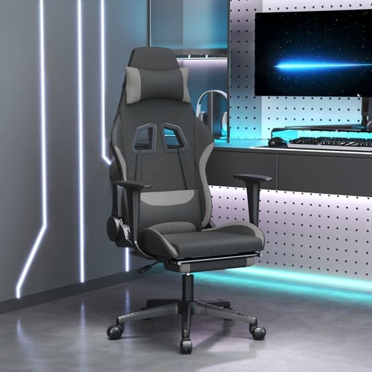 Vidaxl fotel gamingowy z podnóżkiem, czarno-jasnoszary, tkanina vidaXL