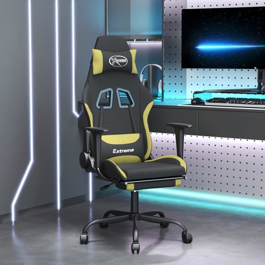 Vidaxl fotel gamingowy z podnóżkiem, czarno-jasnozielony, tkanina vidaXL