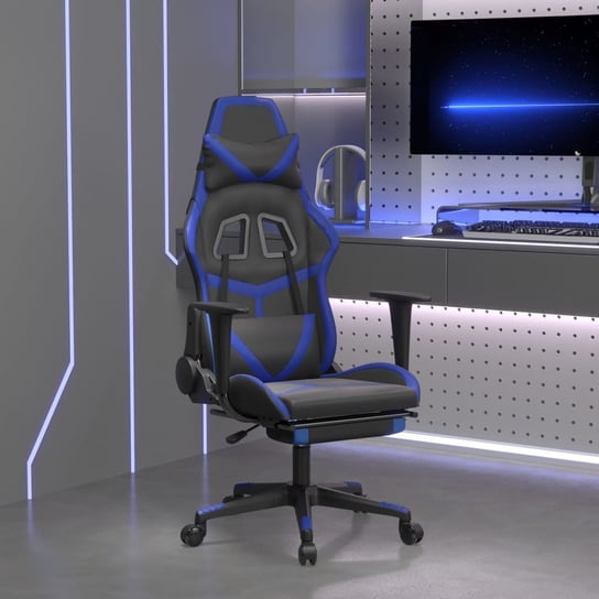 Vidaxl fotel gamingowy z podnóżkiem, czarno-niebieski, sztuczna skóra vidaXL