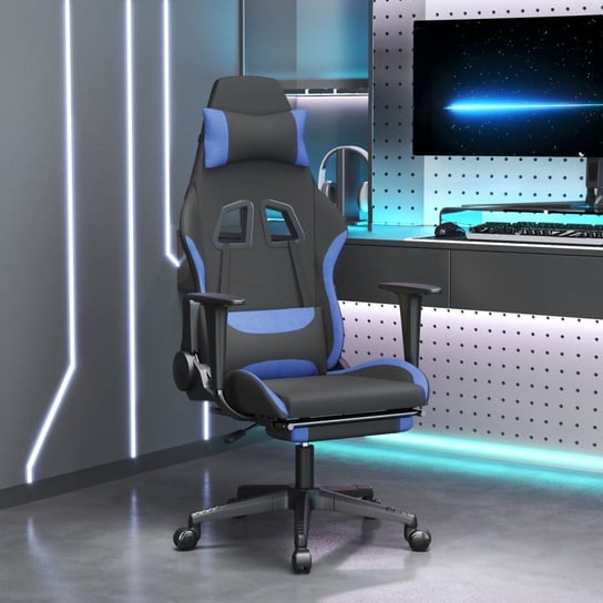 Vidaxl fotel gamingowy z podnóżkiem, czarno-niebieski, tkanina vidaXL
