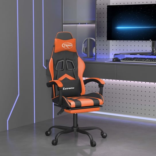 vidaXL Fotel gamingowy z podnóżkiem, czarno-pomarańczowy vidaXL
