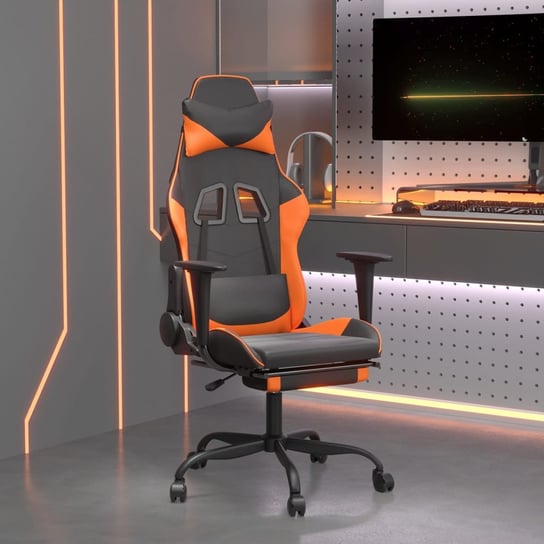 Vidaxl fotel gamingowy z podnóżkiem, czarno-pomarańczowy vidaXL