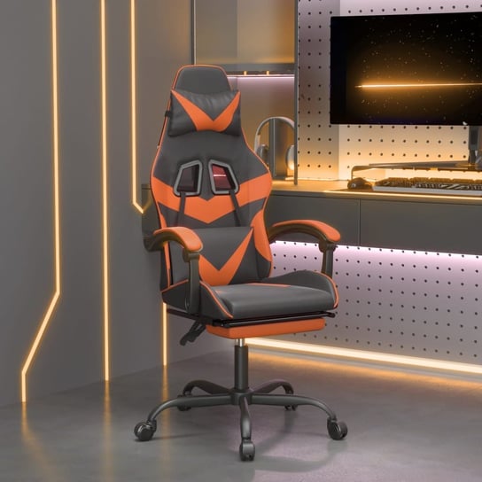 Vidaxl fotel gamingowy z podnóżkiem, czarno-pomarańczowy vidaXL