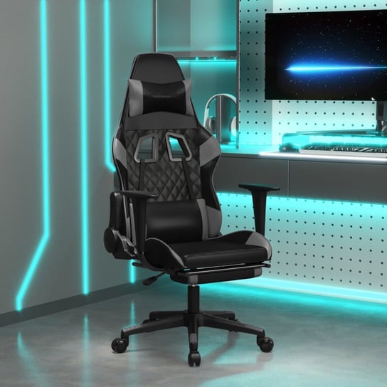 Vidaxl fotel gamingowy z podnóżkiem, czarno-szary, sztuczna skóra vidaXL