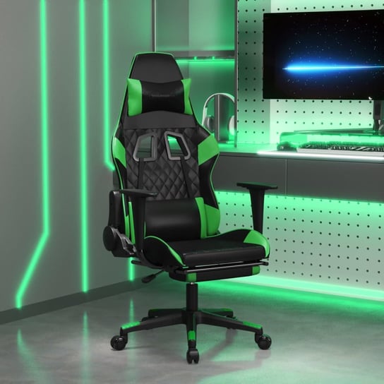 Vidaxl fotel gamingowy z podnóżkiem, czarno-zielony, sztuczna skóra vidaXL