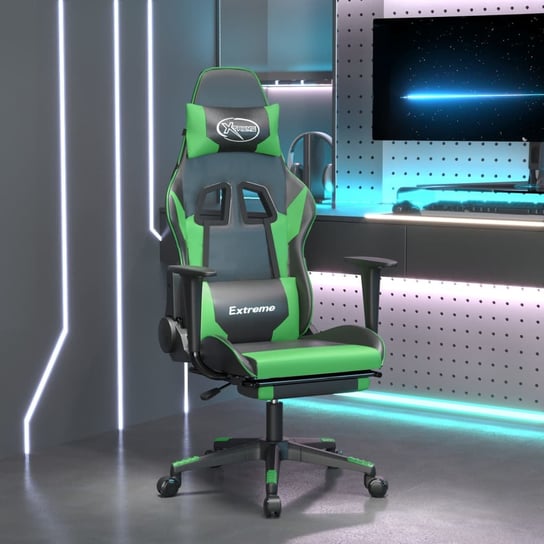 Vidaxl fotel gamingowy z podnóżkiem, czarno-zielony, sztuczna skóra vidaXL