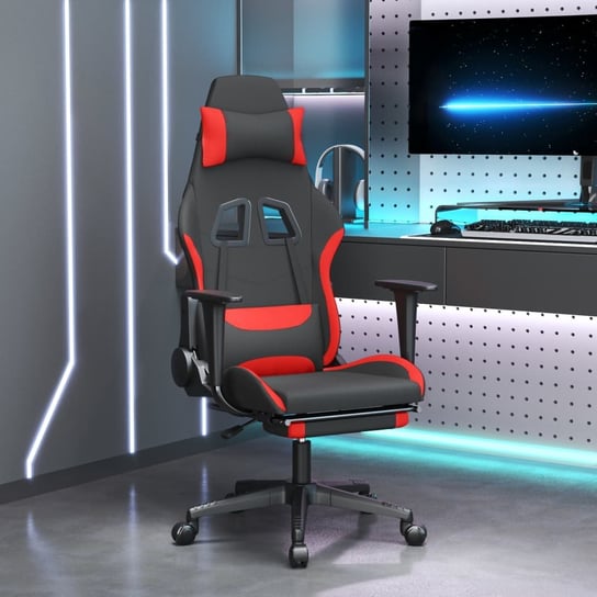 Vidaxl fotel gamingowy z podnóżkiem i masażem, czarno-czerwony vidaXL