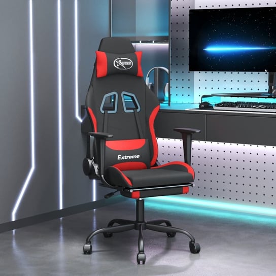 Vidaxl fotel gamingowy z podnóżkiem i masażem, czarno-czerwony vidaXL