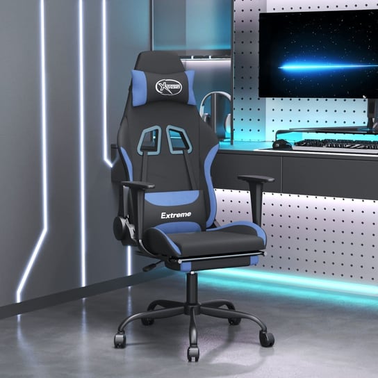 vidaXL Fotel gamingowy z podnóżkiem i masażem, czarno-niebieski vidaXL