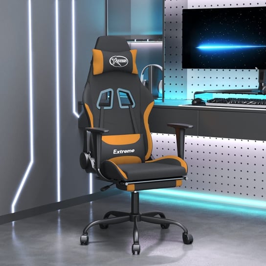 vidaXL Fotel gamingowy z podnóżkiem i masażem, czarno-pomarańczowy vidaXL